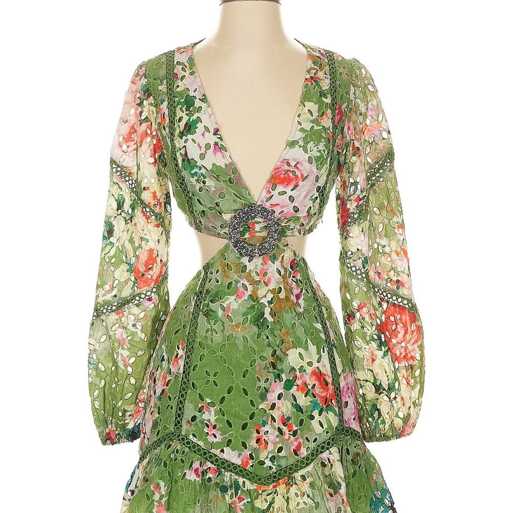 HEMANT & NANDITA Orange Floral Long Sleeve Sundress